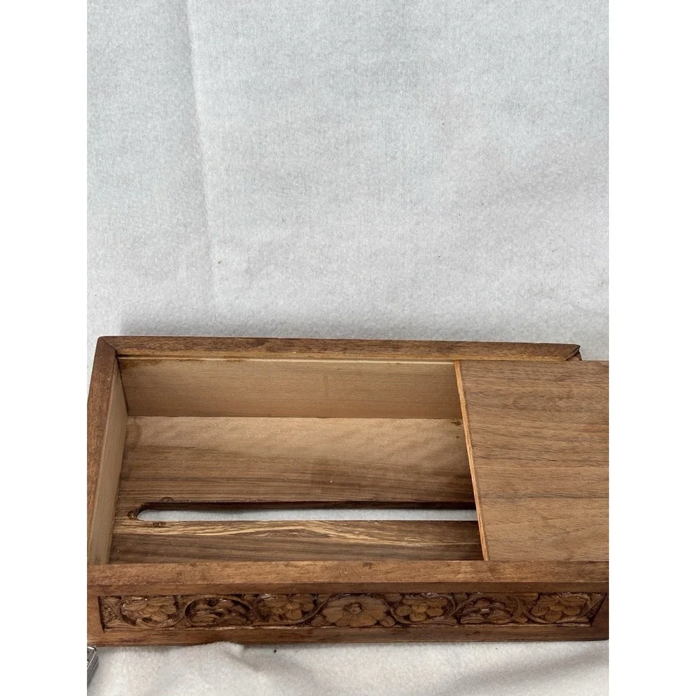 Hand Carved Floral Wooden Tissue Box Cover Holder Case with Removable Bottom